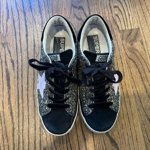 Golden Goose Black and Silver Glitter Sneakers